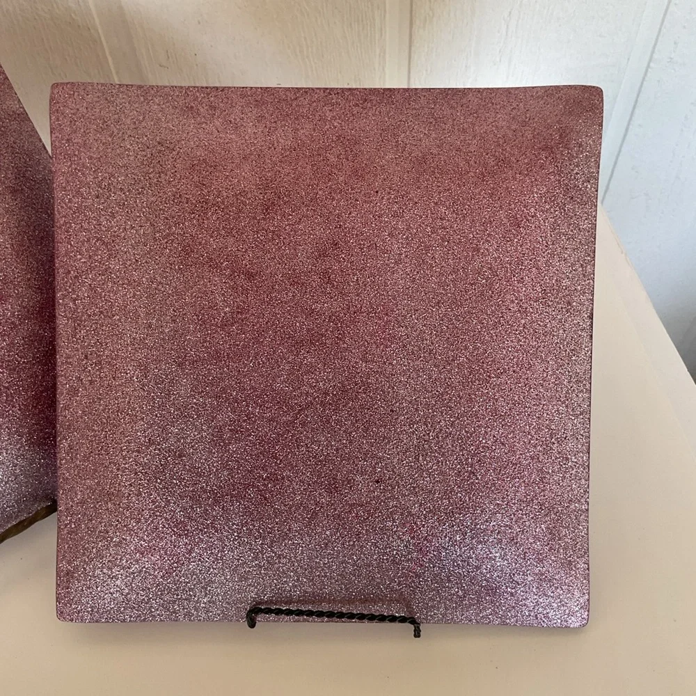 Pier 1 Set of Two Sparkling Pink Square Charger Plates